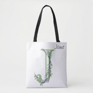 Elegant alphabet letter J Lavender Eucalyptus Tote Bag