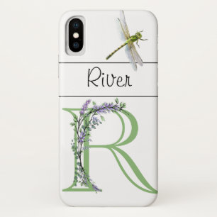 Elegant alphabet  R Lavender Eucalyptus Dragonfly Case-Mate iPhone Case