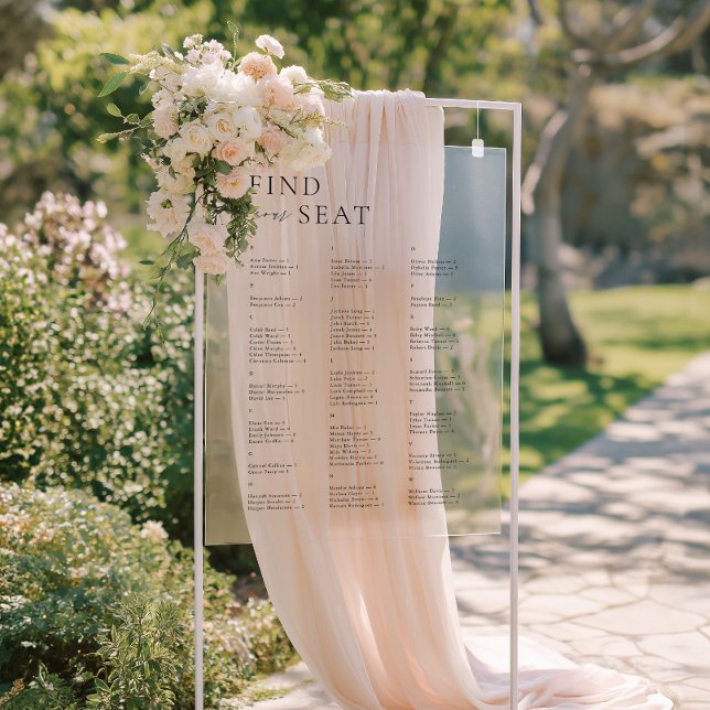 Élégant Alphabétique Moderne Trouvez Votre Mariage (Elegant Modern Alphabetical Find Your Seat Wedding Acrylic Sign)