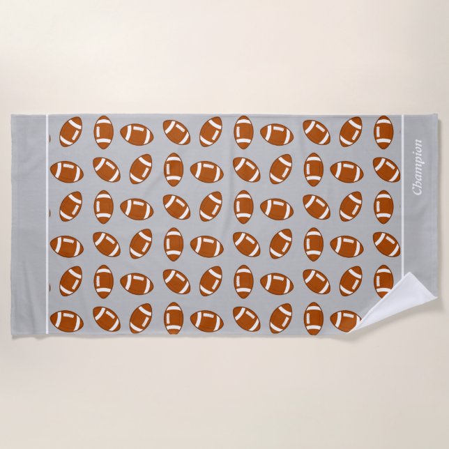 Elegant American Football on Grey Beach Towel (Front)