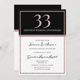 Elegant Amethyst & Black 33rd Wedding Anniversary Invitation