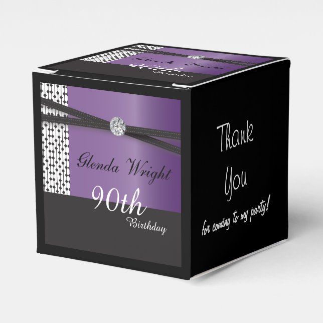 Elegant Amethyst Purple and Black Birthday Favor Box (Front Side)