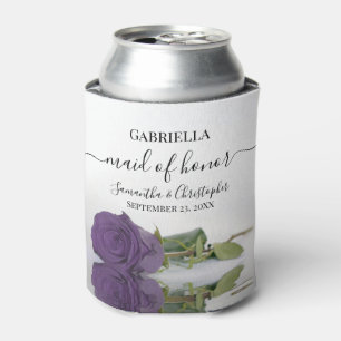 Elegant Amethyst Purple Rose Maid of Honour Weddin Can Cooler