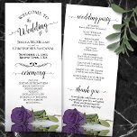 Elegant Amethyst Purple Rose Romantic Wedding Program<br><div class="desc">This beautiful wedding program features an elegant design with a single long stemmed amethyst purple coloured rose lying on its side reflecting in water. The titles are written in fancy script calligraphy, and there is space for your ceremony and wedding party details, as well as a short thank you for...</div>