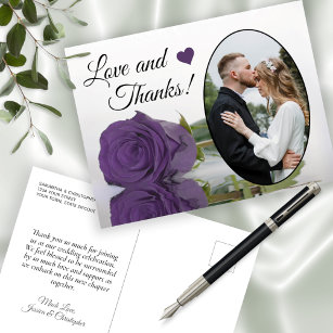Elegant Amethyst Purple Rose Wedding Love & Thanks Postcard
