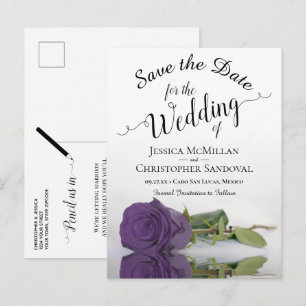 Elegant Amethyst Purple Rose Wedding Save the Date Announcement Postcard