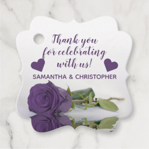 Elegant Amethyst Purple Rose Wedding Thank You Favour Tags