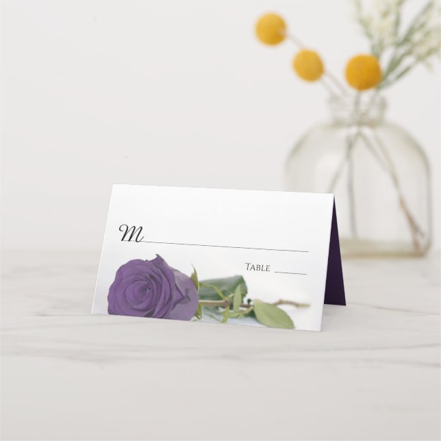 Elegant Amethyst Purple Rose Wedding Write-In Place Card (Front)