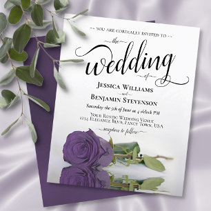 Elegant Amethyst Rose BUDGET Wedding Invitation