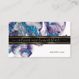 Elegant Amethyst Sapphire Gemstone Alcohol Ink Business Card