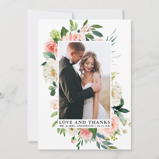Elégant amour et Merci Aquarelle rose Floral (Devant)