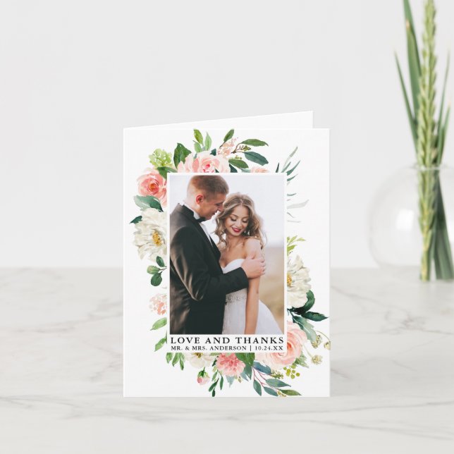 Elégant amour Merci Aquarelle rose note florale (Devant)