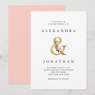 Elegant Ampersand   Gold and Blush Wedding Invitation