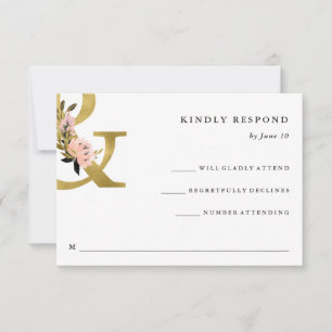Elegant Ampersand   Gold and Blush Wedding RSVP Card