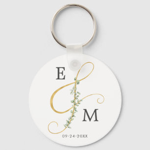 Elegant Ampersand Greenery Monogram Wedding Keychain