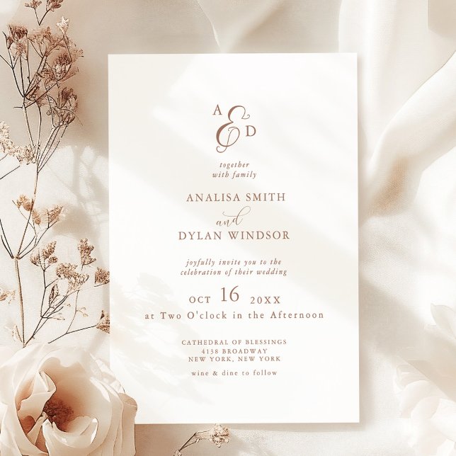 Elegant Ampersand Mocha Mousse Monogram Wedding Invitation (Creator Uploaded)