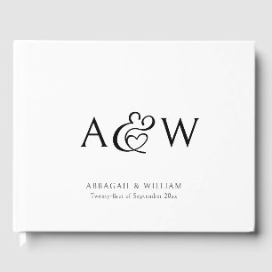 Elegant Ampersand Monogram Black & White Wedding  Guest Book
