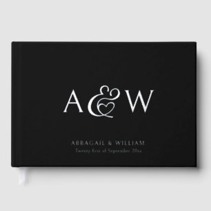 Elegant Ampersand Monogram Silver Black Wedding Guest Book