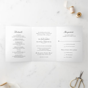 Elegant Ampersand Photo Formal Traditional Wedding Tri-Fold Invitation
