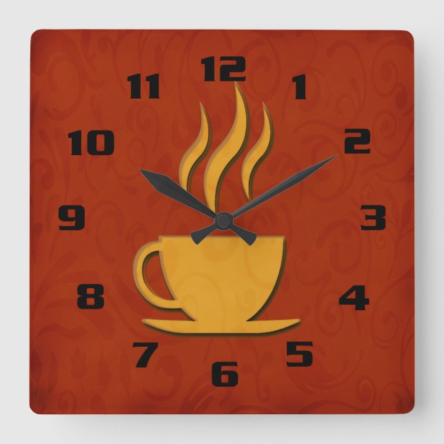 Elegant an Stylish Coffee Kitchen Square Wall Clock (Front)