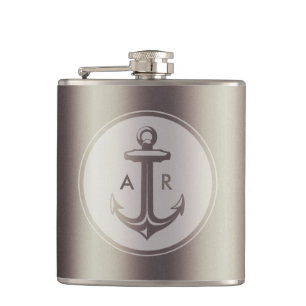 Elegant anchor with initials hip flask