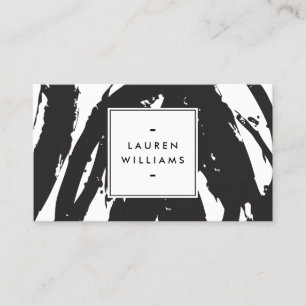Elegant and Abstract Black and White Brushstrokes Business Card