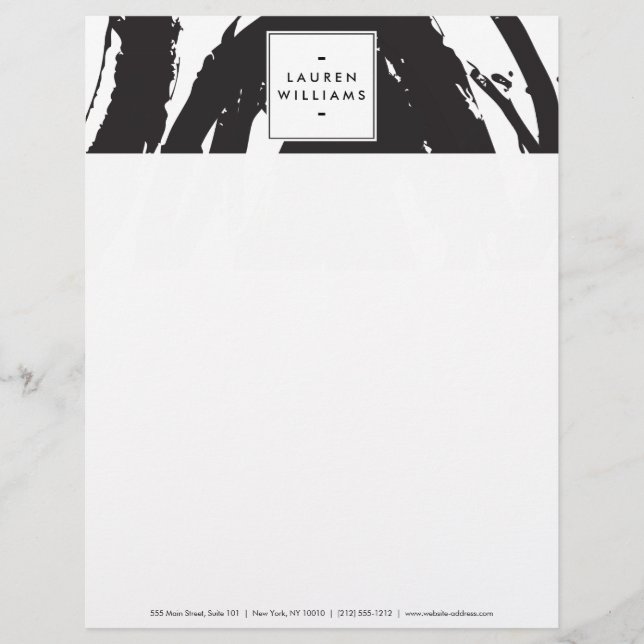 Elegant and Abstract Black and White Brushstrokes Letterhead (Front)