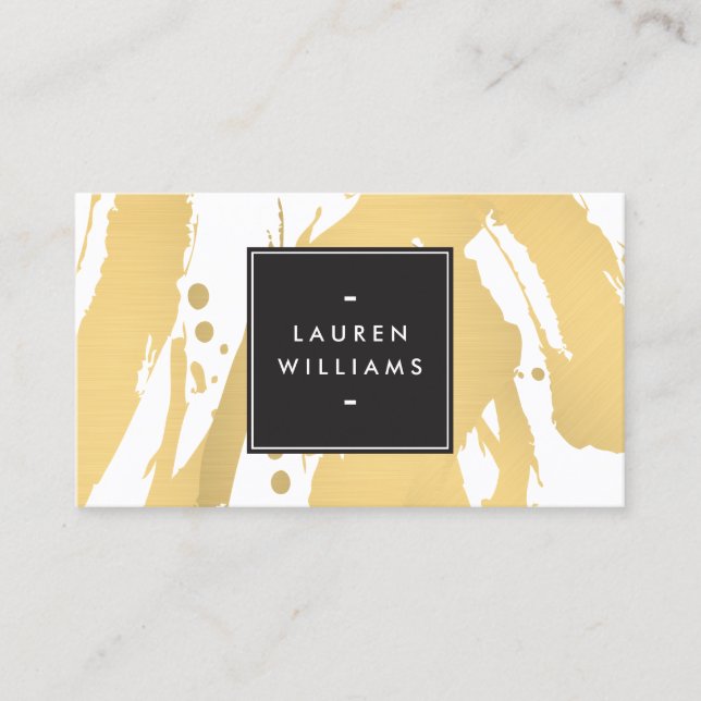 Elegant and Abstract Gold Brushstrokes Business Card (Front)