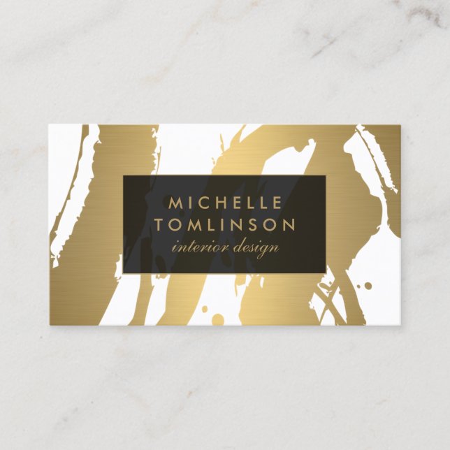 Elegant and Abstract Gold Brushstrokes IV Business Card (Front)