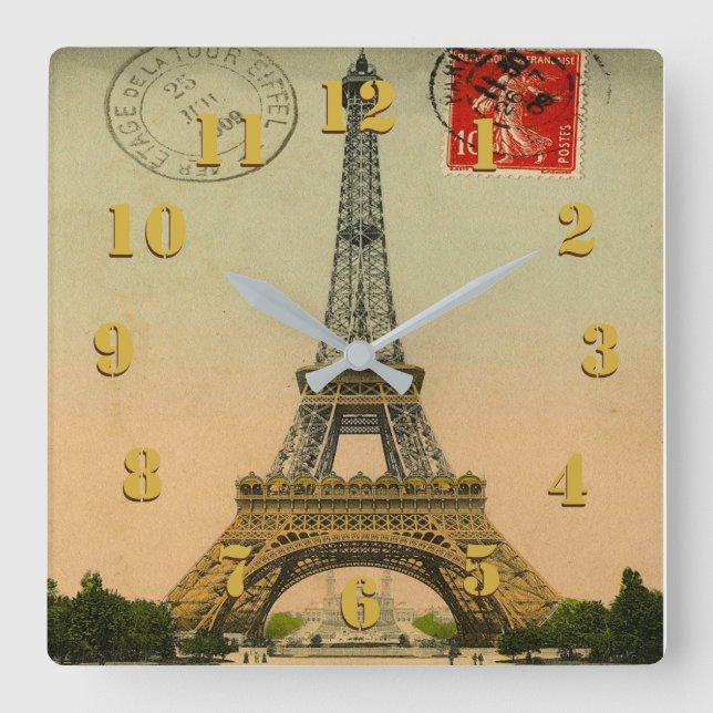 Elegant and Beautiful Vintage Paris Square Wall Clock (Front)
