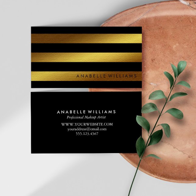 Elegant and Chic Black and Faux Gold Foil Business Card (Creator Uploaded)