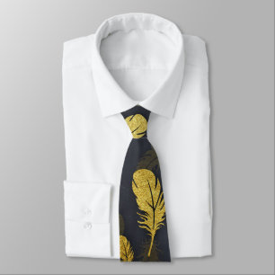 Elegant And Chic Black And Gold Feather Pattern Tie