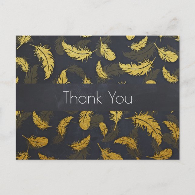 Elegant And Chic Black And Gold Feather Thank You Postcard (Front)