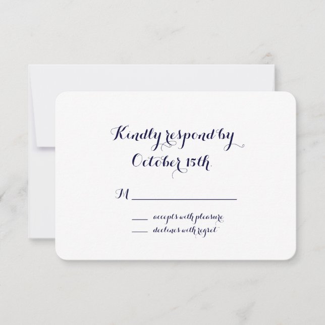 Elegant and Classic Navy Blue & White RSVP (Front)