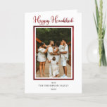 Elegant and Classy Faux Foil Photo Happy Hanukkah  Holiday Card<br><div class="desc">Elegant and classy styled white and faux red foil photo "Happy Hanukkah" design featuring a faux red frame on front for your photo and the greeting, "Happy Hanukkah" also in faux red foil with faux red foil and white diagonal stripes on back. The inside can be personalized with your unique...</div>