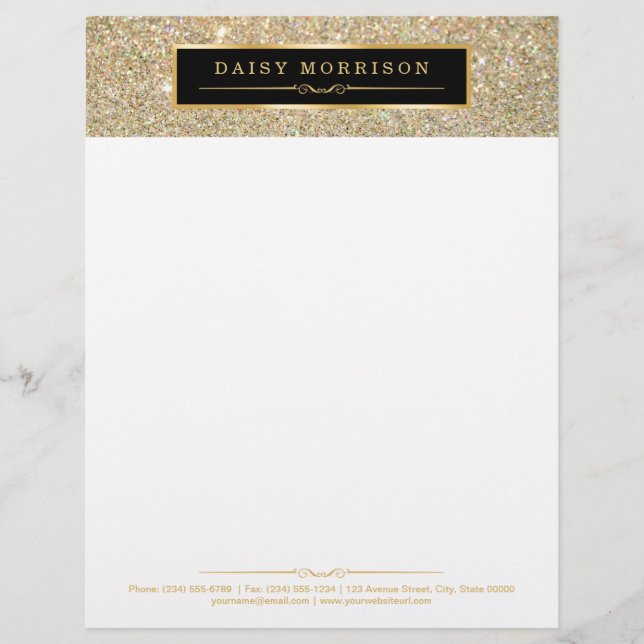 Elegant and Classy Gold Glitter Sparkles Letterhead (Front)