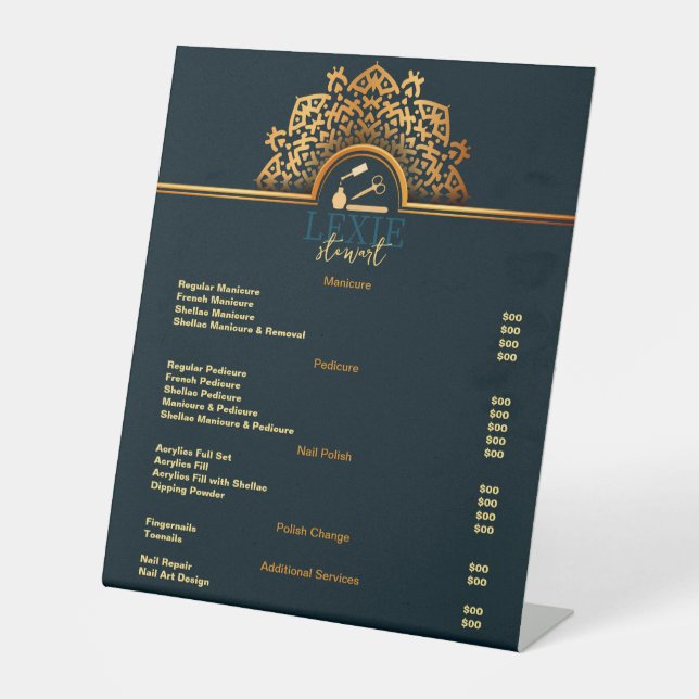 Elegant and Classy Nail Tech Price List Pedestal Sign (Front)
