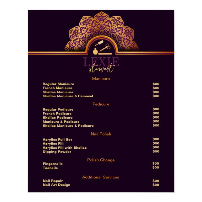 Elegant and Classy Nail Tech Price List Poster (Front)