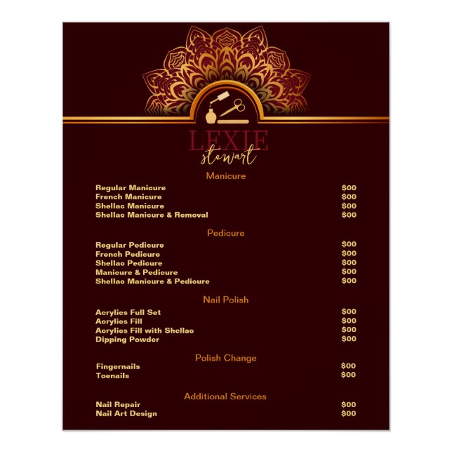 Elegant and Classy Nail Tech Price List Poster (Front)