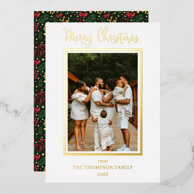 Elegant and Classy Photo Merry Christmas Foil Holiday Card (Front/Back)