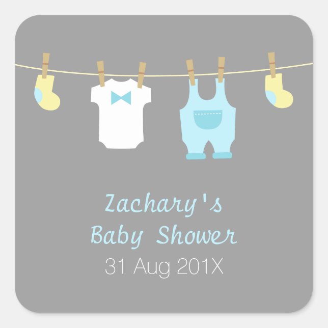 Elegant and Cute Baby Boy Clothes, Baby Shower Square Sticker (Front)