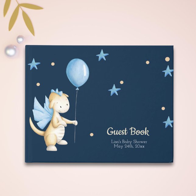 Elegant and Cute Baby Dragon Boy Baby Shower Guest Book (Creator Uploaded)