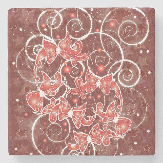Elegant and Cute Christmas Bows and stars Stone Coaster (Front)