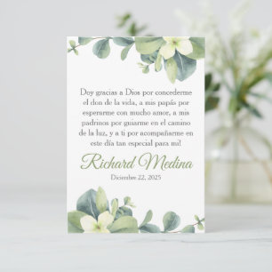 Elegant and Cute Green Leaves in Spanish Thank You Card