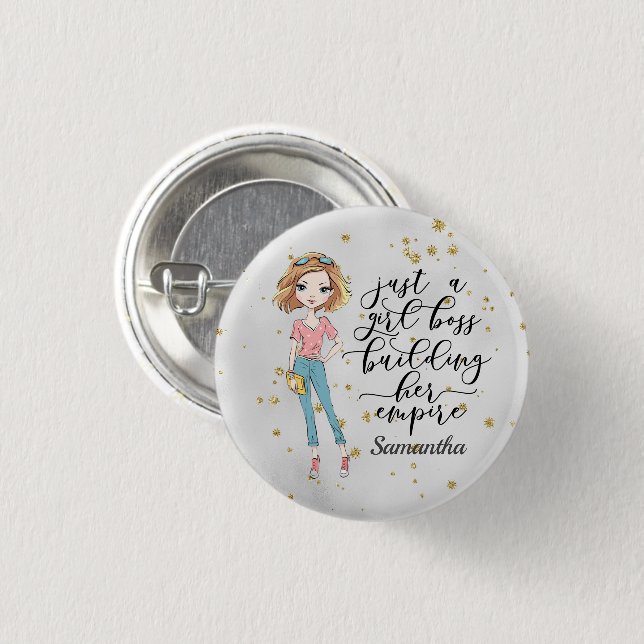 Elegant  and Cute Lady | Girl Boss | Grey 1 Inch Round Button (Front & Back)