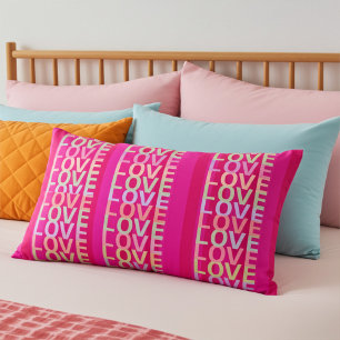 Elegant and Cute "LOVE" in Hot Pink and Red Accent Pillow