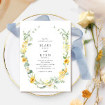 Elegant and Delicate Yellow Wreath Wedding Invitation<br><div class="desc">Delight your guests with this elegant Wedding invitation featuring an exquisite delicate watercolor floral wreath with flowers in yellow and white hues framing your wedding details. Design with the option to change the text as needed, as well as the introduction to "together with their parents" to "together with their families",...</div>