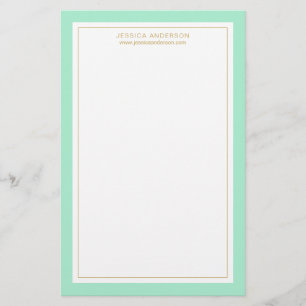 Elegant And Feminine Mint Gold Personalized Stationery