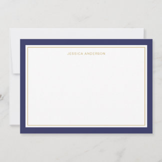 Elegant And Feminine Navy Gold Border Personalized Card