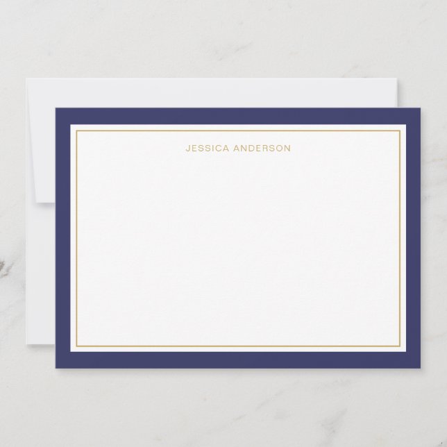 Elegant And Feminine Navy Gold Border Personalized Card (Front)